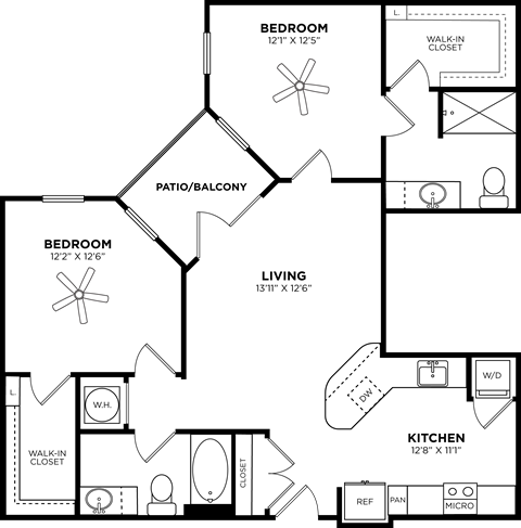 2 bed  2 bath floor plan at Glenwood at Grant Park, Atlanta, GA, 30316